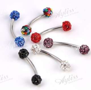   CZ Crystal Barbell Bars Curved Eyebrow Ring Steel Body Piercing  