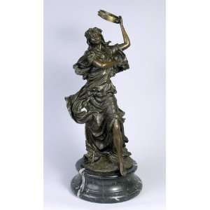  Lady w Tambourine Bronze Sculpture on Marble Base 