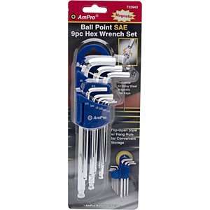  AmPro Ball Point Fractional 9 Pc. Magnetic Hex Wrench Set 