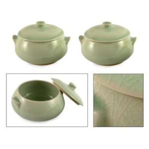    Celadon ceramic bowls, Robes of Jade (pair)