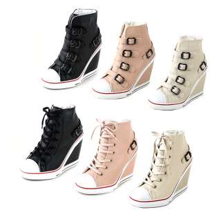   Fashion Sneakers Lace Up Style Ankle Bootie High Wedges Heels  