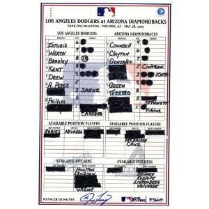   vs. Dodgers 5 28 2005 Game Used Lineup Card 
