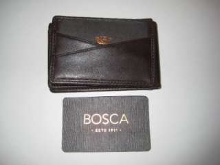 BOSCA MEN NWT Brown Italian Leather Trifold Cross Pocket Card Case 