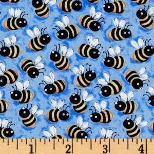  44 Wide Bugging Out Bumble Bees Blue Fabric By The Yard 