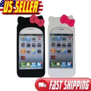  Kitty Silicone Soft Case Cover with 2 bow knots For iPhone 4 4G  