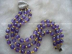 charming 7.5 3rows nature amethyst round faceted brac  