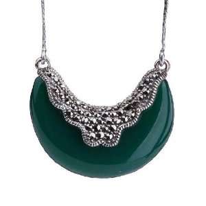 Natural Green Agate Gem Stone Pendant Thai Silver Necklace for Womens 