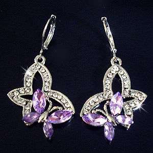   Swarovski Crystal Purple Butterfly 18k Platinum Plated Elegant Earring
