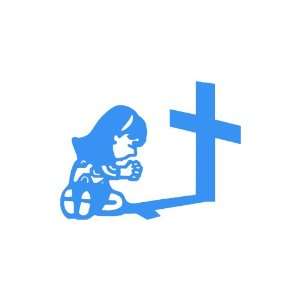  Girl Praying at Cross LIGHT BLUE Vinyl window decal 