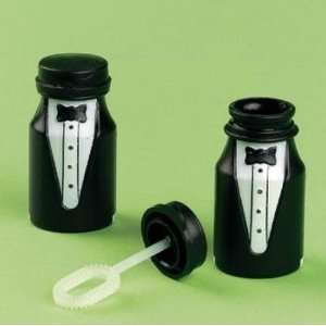Groom Tuxedo Wedding Bubble Bottles Black & White 24 Piece Box Favor 