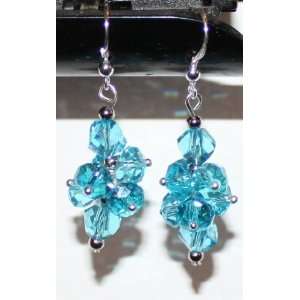  Blue Swarovski Crystal Cluster Sterling Silver Earrings 