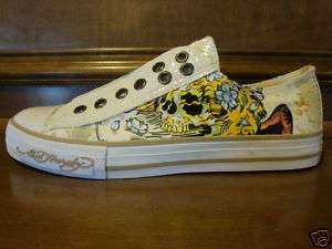 New Womens ED HARDY BRIXTON Off White Low Rise Sneaker  