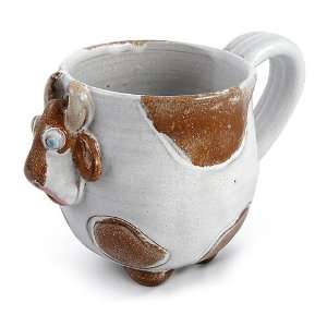  Mootilda Handmade Stoneware Pottery Cow Mug, 14 oz, Brown 