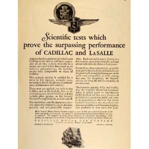  1927 Ad Cadillac Motor Car Co. La Salle Scientific Test 