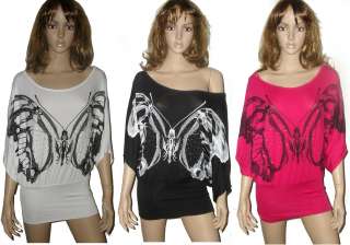 OFF SHOULDER BATWING SEQUIN BUTTERFLY PRINT WOMENS TOP SIZE 8 TO 16 IN 