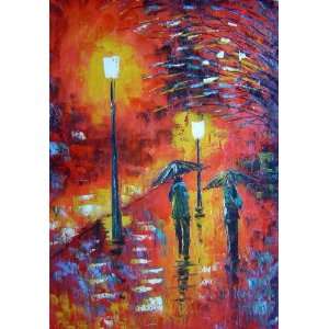  Walking On Rainy Day Street at Night Oil Painting 36 x 24 