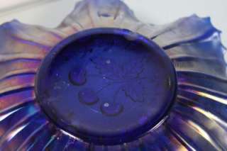  Fruits Carnival Glass Bowl Electric Blue Stippled and ruffled  