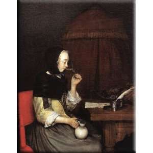  Woman Drinking Wine 12x16 Streched Canvas Art by Borch 