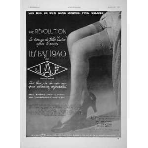  1936 French B/W Print Ad JAF Nylon Stockings Garters 