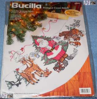 Bucilla SANTA & WOODLAND ANIMALS Stamped Cross Stitch Christmas Tree 