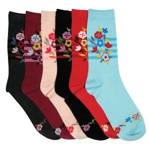 HS Women Fashion Crew Socks Flower Bouguet Design (size 9 11) 6 Colors 