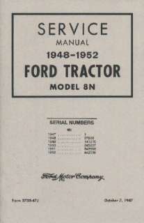 FORD Tractor 8N Shop Manual 1948 1952  