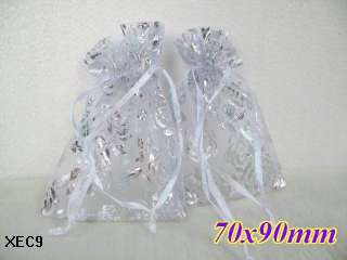 White Rose Organza Gift Bags Wedding Favor 7x9cm XEC9  