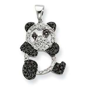  14K White Gold Black & White Diamond Panda Bear Pendant 