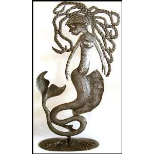  Mermaid Steel Drum Metal Table Sculpture   Haitian Metal 