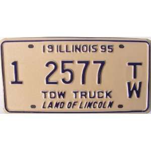  Illinois, Tow Truck 1995 License Plate with Blue Numbers 