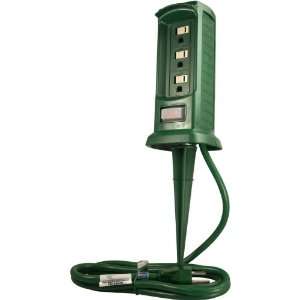   SP 015A Outdoor 3 Outlet Green Power Yard Stake