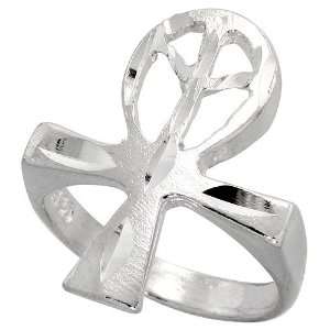   Silver Diamond Cut Ankh Cross w/ Peace Symbol Ring, size 7 Jewelry