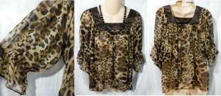 WITH LOVE Womens M Top Square Neck Animal Print Blouse Tunic Shirt 