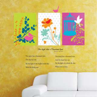 Flower Squares & Love Poem Wall Decor Art Sticker Decal  