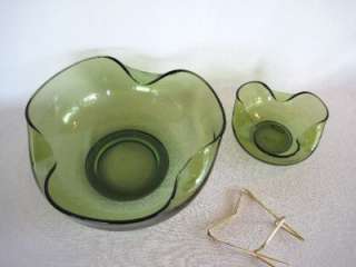 Vintage Green Glass Chip N Dip Set  