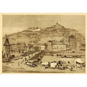  1915 Print Samuel Prout Art Lyon France Cityscape UNESCO 
