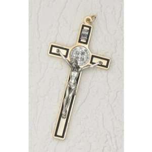  St. Benedict Hanging Wall Cross Gold Plated Enamel Brown 4 