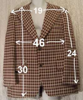 Vintage MOD Brown White Poly PLAID 1970s Sportcoat 46  