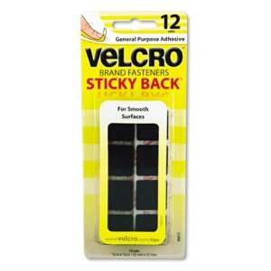 Sticky Back Hook Loop Fastener 7/8 Squares in Strips   7/8w, Black, 12 