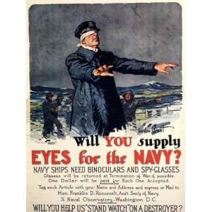  EYES FOR THE US NAVY SPY GLASSES WAR SMALL VINTAGE POSTER 