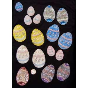   17 Easter Egg Applique Patches, Sequin, Beaded, Assorted Colors,crafts