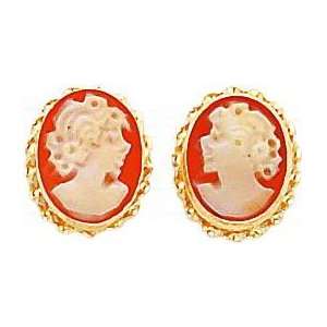  14K Yellow Gold Cameo Stud Earrings Polished Jewelry A Jewelry