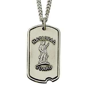   Silver U.S. National Guard Dog Tag with Cross on Back on 24 Chain