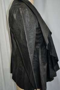 CATHERINE MALANDRINO Black Draped Leather Jacket Blazer 2  
