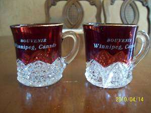 1897 DUNCAN & MILLER GLASS RUBY STAINED SOUVENIR MUGS  