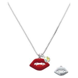   Vampire Lips Charm Necklace with AB Swarovski Crystal Drop [Jewelry