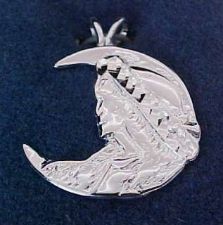 Sterling Silver INDIAN HEAD Crescent Moon Pendant  