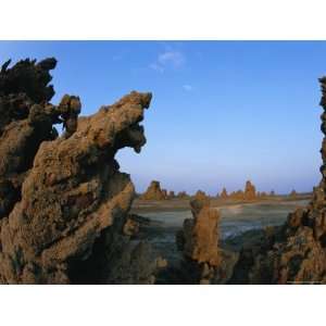 Travertine Chimneys Fashioned by Hot Springs Near Lake Abbe Stretched 