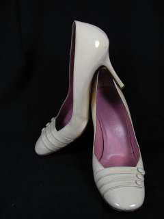 CELINE Cream Patent Leather Button Pumps Heels 8  