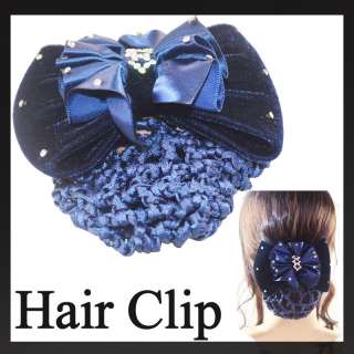   Crystal Lady Bow Barrette Hair Clip With Snood Net Bun Cover A523